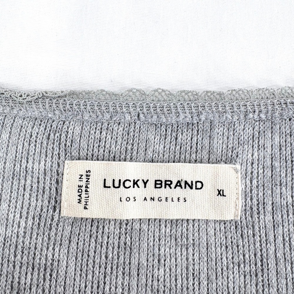 Lucky Brand Gray Ribbed Square Neck Button Front Long Sleeve Cropped Sweater XL - Picture 5 of 8